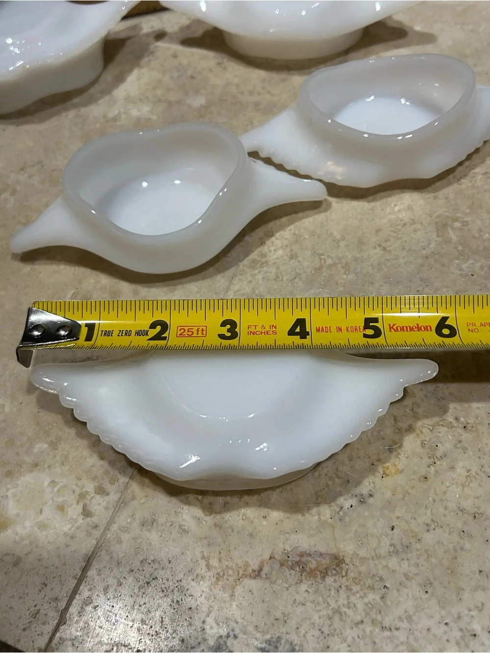 5 vintage Glasbake milk glass individual crab baking dishes